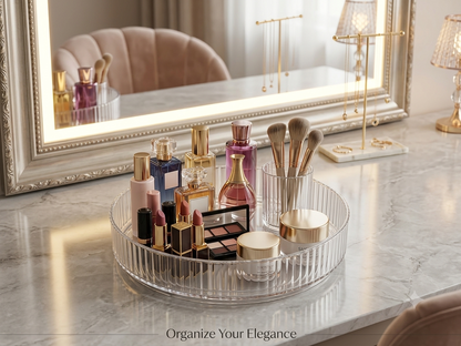 Clear Acrylic Round Revolving Organizer Tray – 360° Rotating Lazy Susan Turntable for Vanity, Kitchen & Dining Table (23 cm)