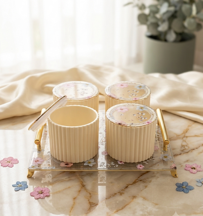 Nayasa Eternia 4-Piece Dry Fruit Set with Tray – Elegant Floral Storage Jars