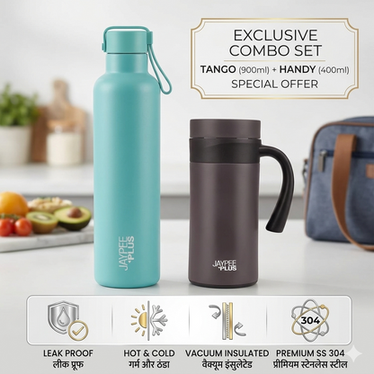 Jaypee Plus Ultimate Travel Combo Set | Tango 900ml Bottle & Handy 400ml Mug