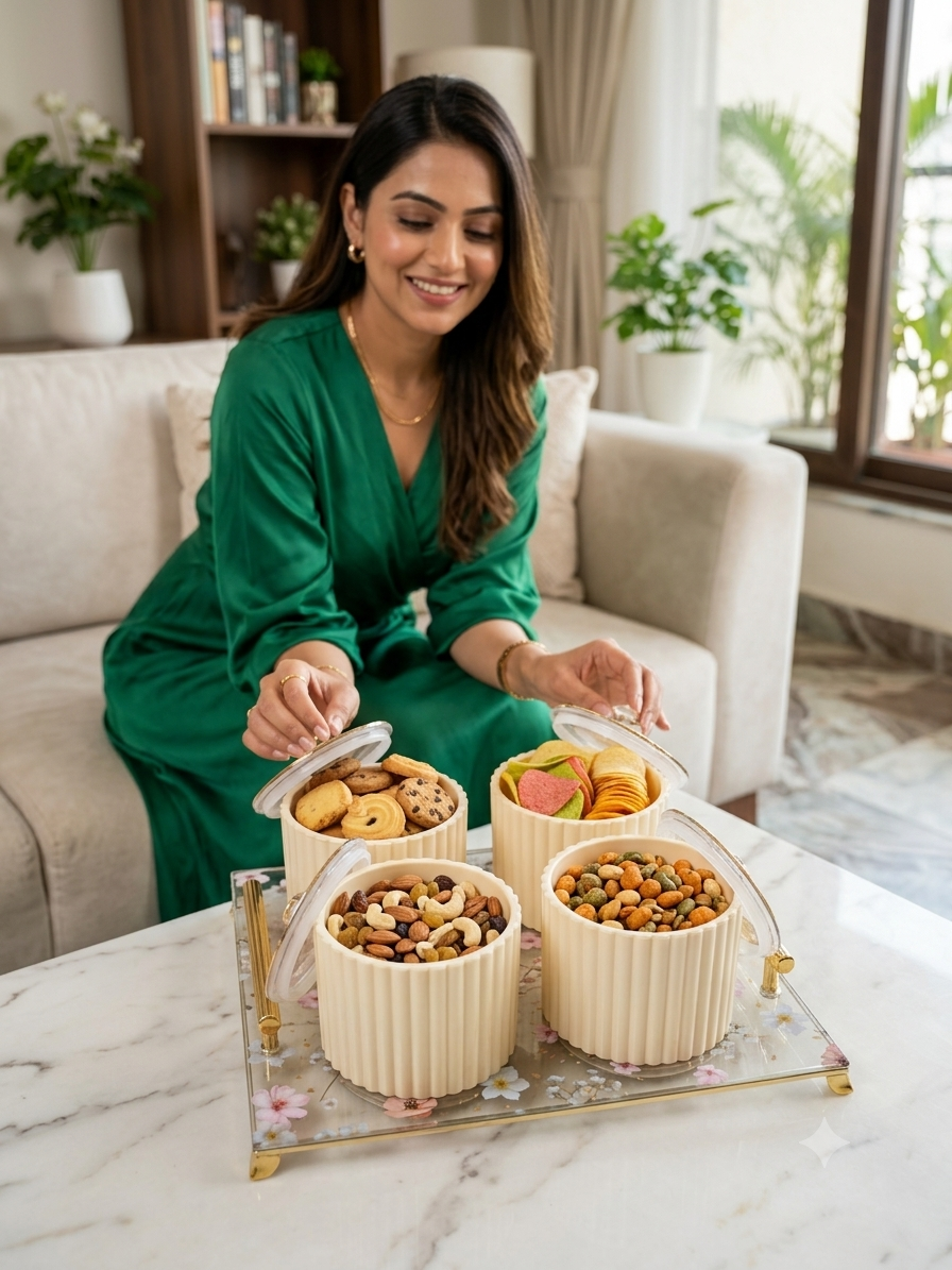 Nayasa Eternia 4-Jar Dry Fruit Serving Set with Tray