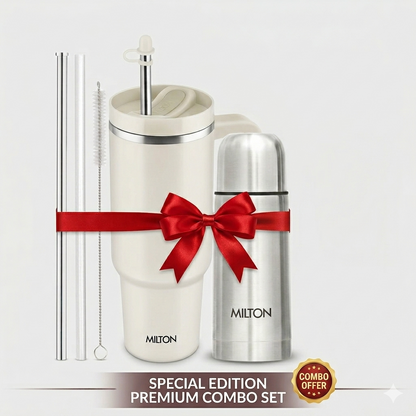 Milton Elite Hydration Combo Pack | 1200ML Malmo Tumbler With Handle & 350ML Thermosteel Mini Bottle Gift Set