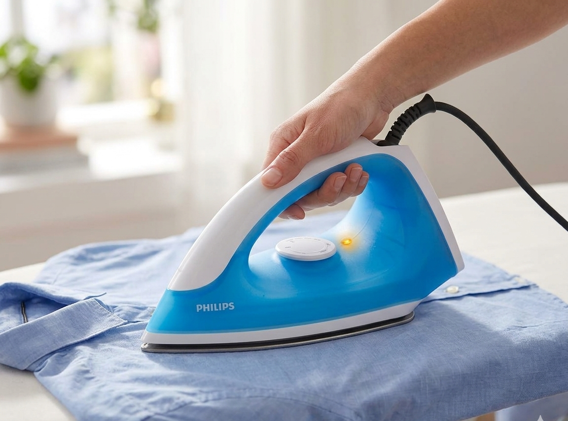 Philips Classic Dry Iron GC090/20 (750 Watt, Blue) - Lightweight with Non-Stick Linished Soleplate