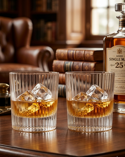 Royal Crystal Whiskey Glass Set with Heavy Base - Premium Edition