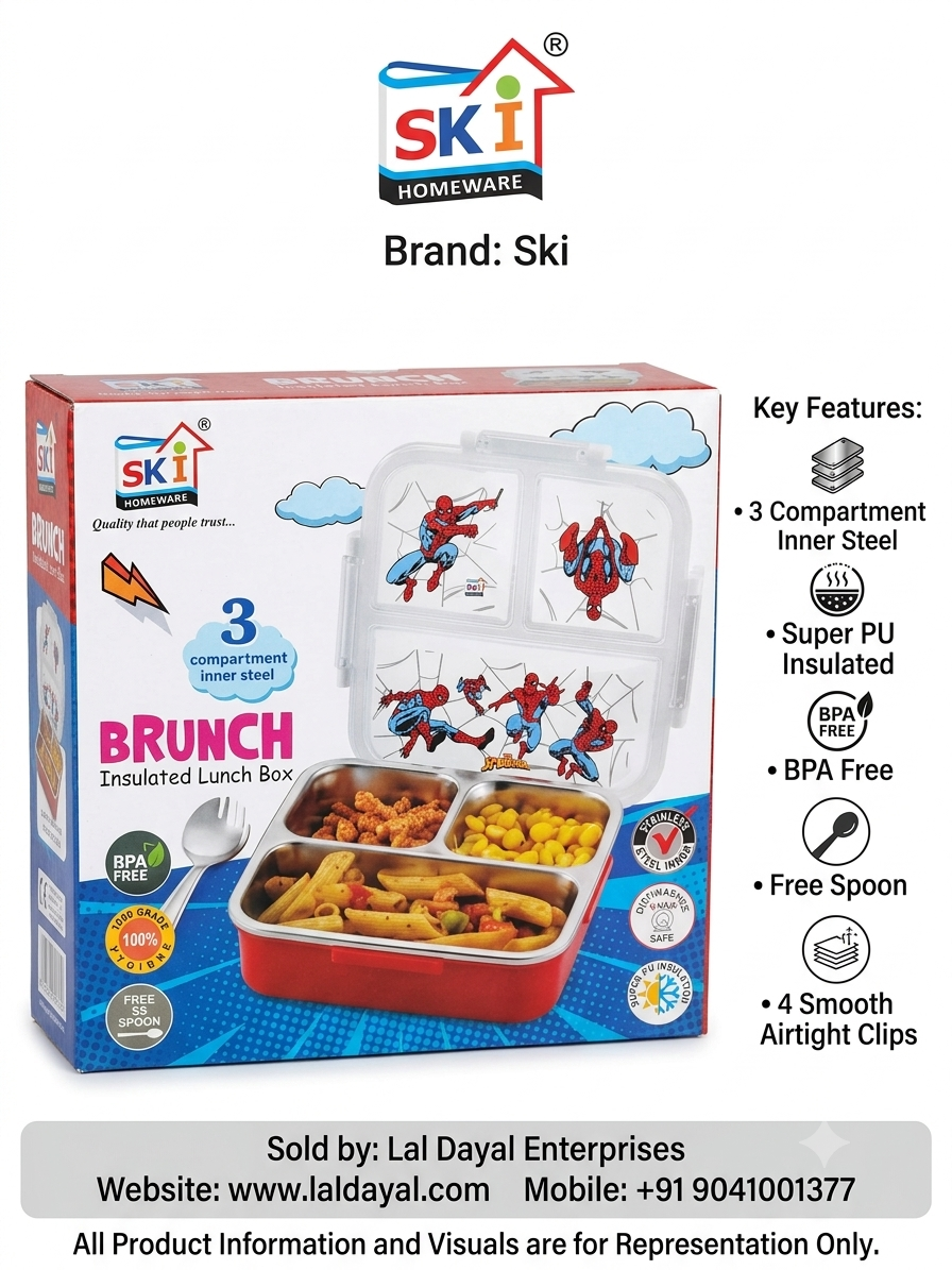 SKI Homeware Brunch 3-Compartment Kids Lunch Box for Boys
