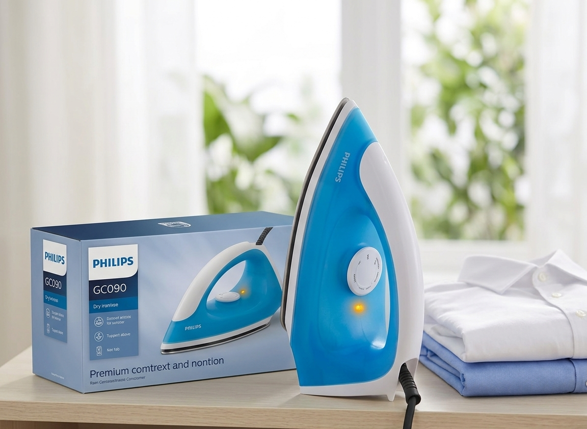 Philips Classic Dry Iron GC090/20 (750 Watt, Blue) - Lightweight with Non-Stick Linished Soleplate