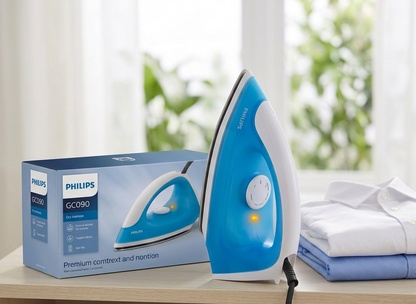 Philips Classic Dry Iron GC090/20 (750 Watt, Blue) - Lightweight with Non-Stick Linished Soleplate