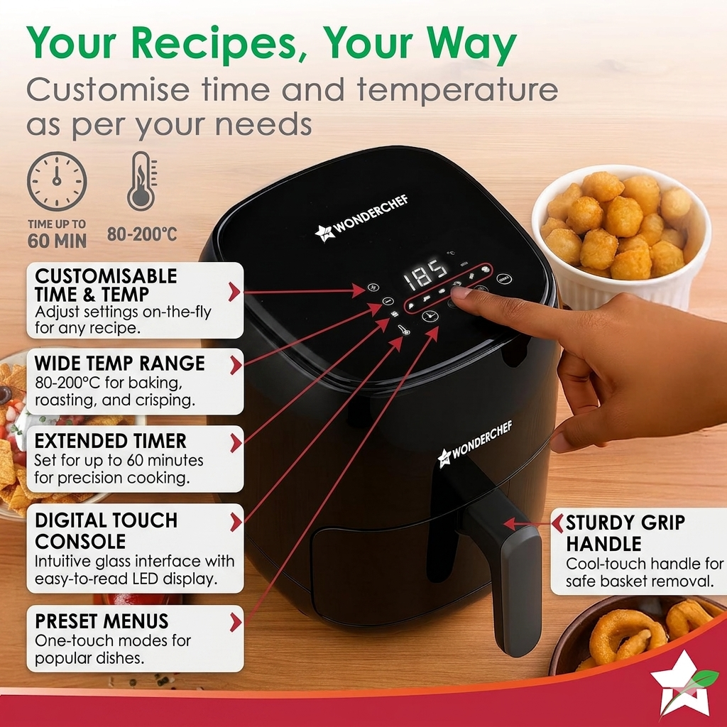 Wonderchef Neo 2L Digital Air Fryer [Get Free Reusable Silicon Basket]