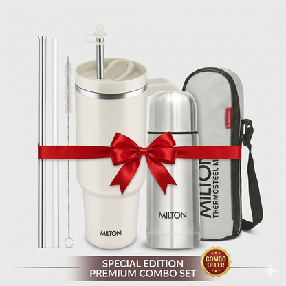 Milton Elite Hydration Combo Pack | 1200ML Malmo Tumbler With Handle & 350ML Thermosteel Mini Bottle Gift Set