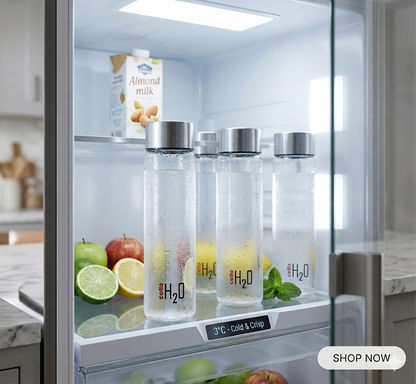 Cello H2O Premium Clear Glass Water Bottle Set with Airtight Stainless Steel Cap | 920 ML | Pack of 4