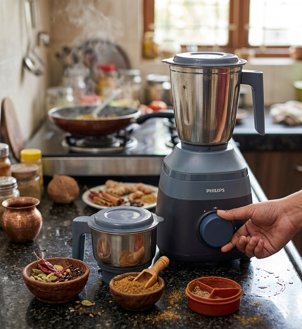 Philips Proton Mixer Grinder (500W, Blue) - 2 Stainless Steel Jars with Leak-Proof Lids