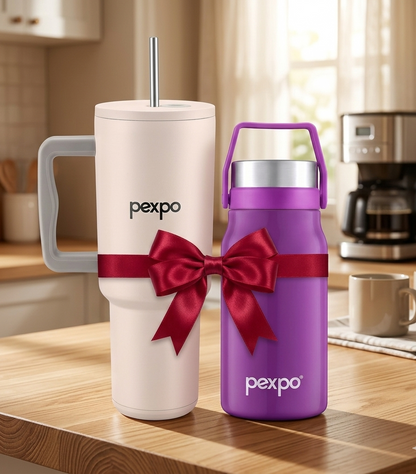 Pexpo Elite Hydration Duo | Stanzy Vacuum Tumbler (1200ml) + Pluto Stainless Steel Bottle (450ml)