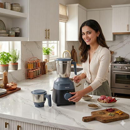 Philips Proton Mixer Grinder (500W, Blue) - 2 Stainless Steel Jars with Leak-Proof Lids