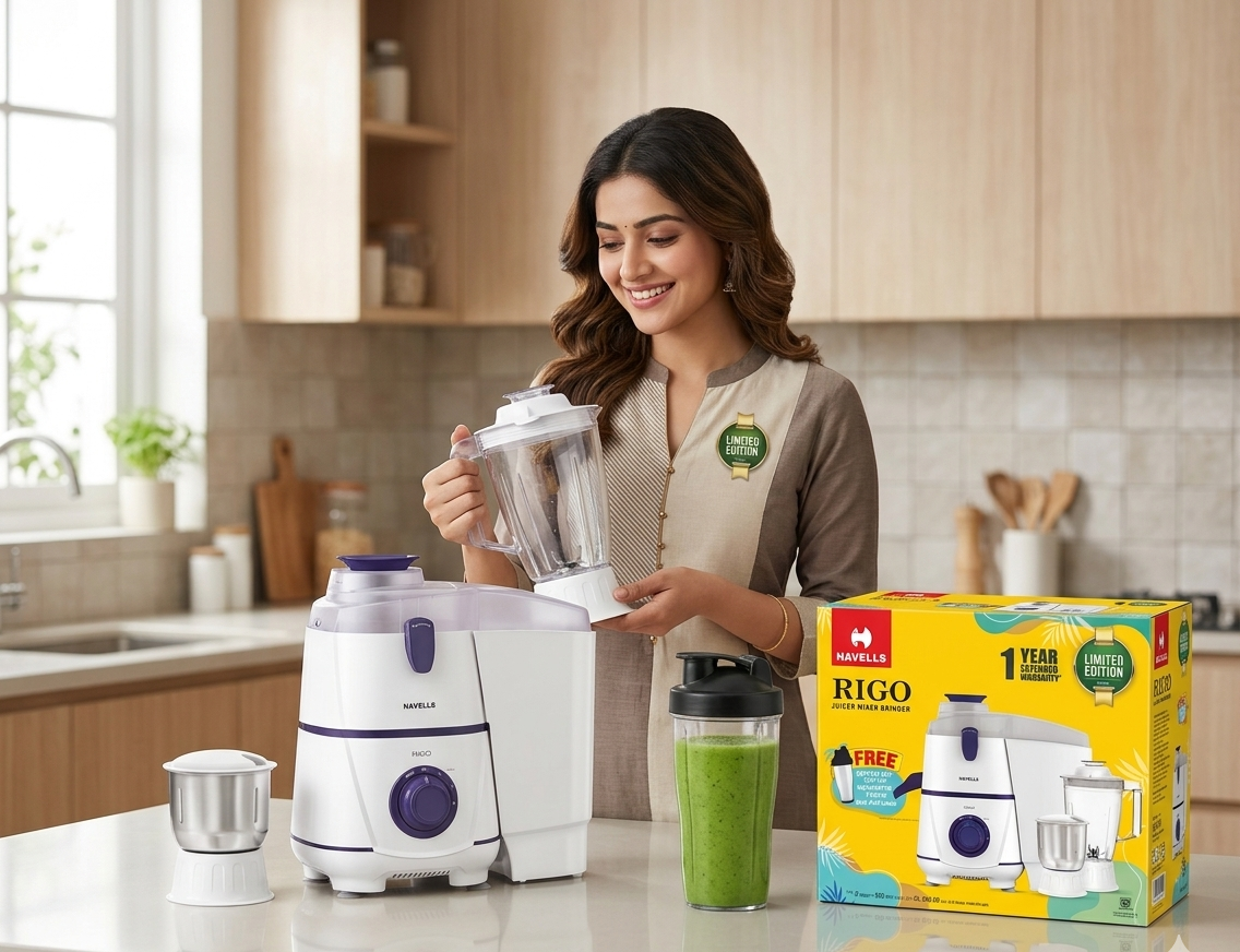 Havells Rigo Juicer Mixer Grinder (Limited Edition Pack) – Includes FREE 650ml Sipper Jar