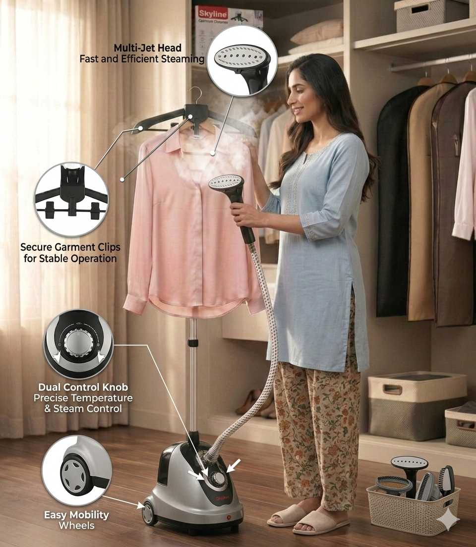 Skyline 1700W Garment Steamer with Adjustable Pole & Hanger (1.4L) | VTL-5100