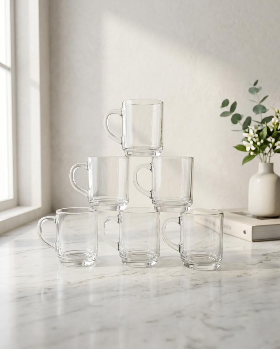 Aamaaazing 180 ML Premium Glass Tea & Coffee Mugs | Heat-Resistant Transparent Cups for Daily Use | legantElegant Design for Kitchen, Home & Office | Pack of 6! 10081827A