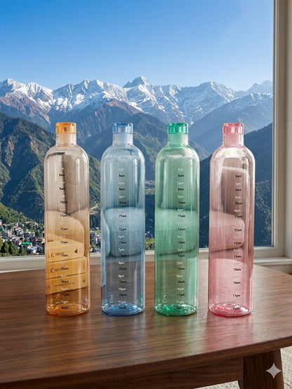 Motivational Glass Water Bottles with Time Marker (Pack of 4) | Premium Leakproof Multicolor Gym & Fridge Bottle Set