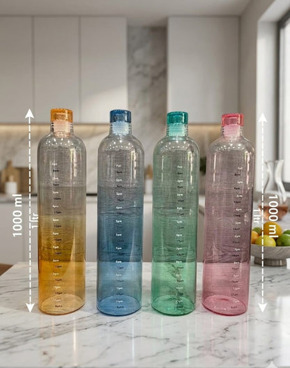 Motivational Glass Water Bottles with Time Marker (Pack of 4) | Premium Leakproof Multicolor Gym & Fridge Bottle Set