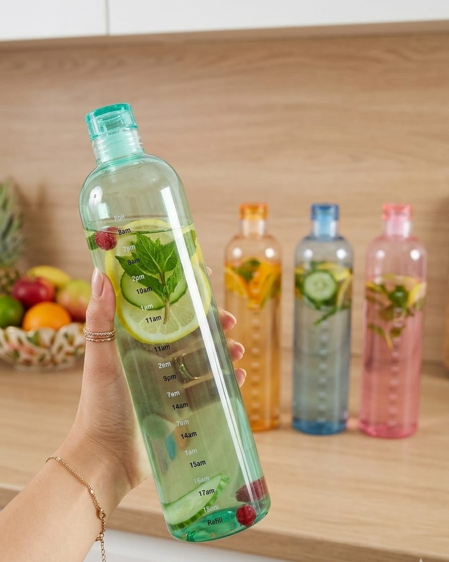 Motivational Glass Water Bottles with Time Marker (Pack of 4) | Premium Leakproof Multicolor Gym & Fridge Bottle Set