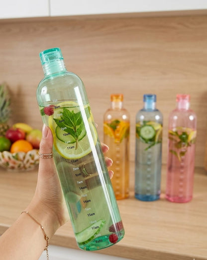 Motivational Glass Water Bottles with Time Marker (Pack of 4) | Premium Leakproof Multicolor Gym & Fridge Bottle Set
