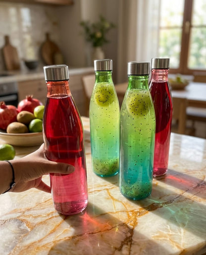 Ombre Glass Water Bottle Set for Fridge, Kitchen & Gym | Pack of 4 Multicolor Bottles (1000ml)