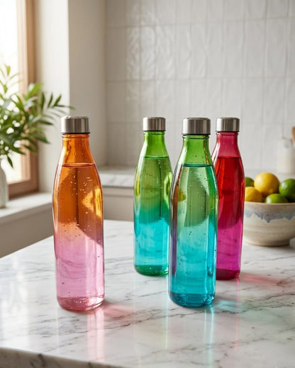 Ombre Glass Water Bottle Set for Fridge, Kitchen & Gym | Pack of 4 Multicolor Bottles (1000ml)