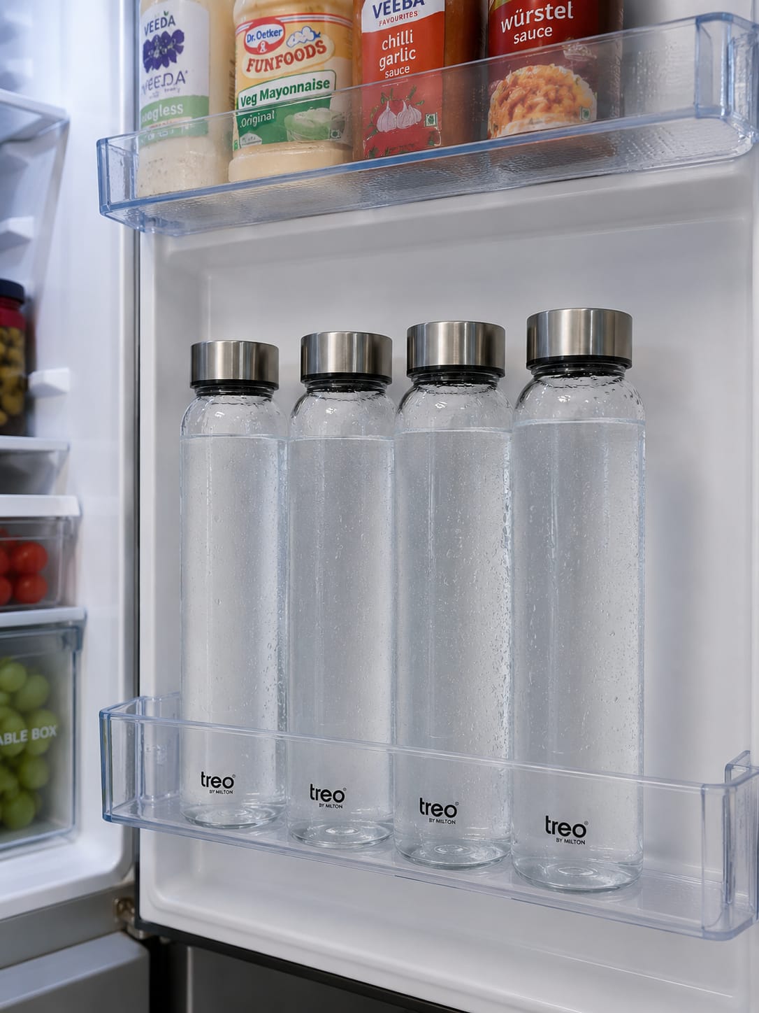 Treo by Milton Premium Glass Water Bottle Set with Stainless Steel Caps (Pack of 4) 10081841
