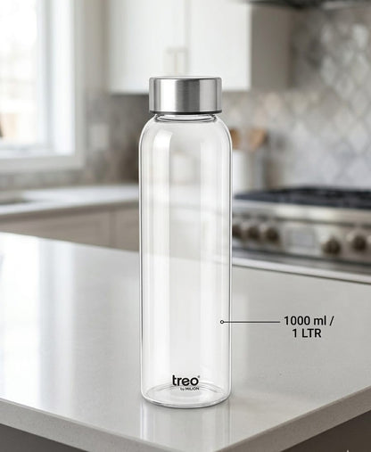 Treo by Milton Premium Glass Water Bottle Set with Stainless Steel Caps (Pack of 4) 10081841