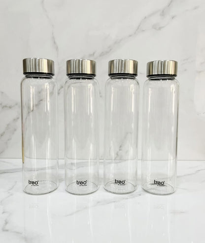 Treo by Milton Premium Glass Water Bottle Set with Stainless Steel Caps (Pack of 4) 10081841