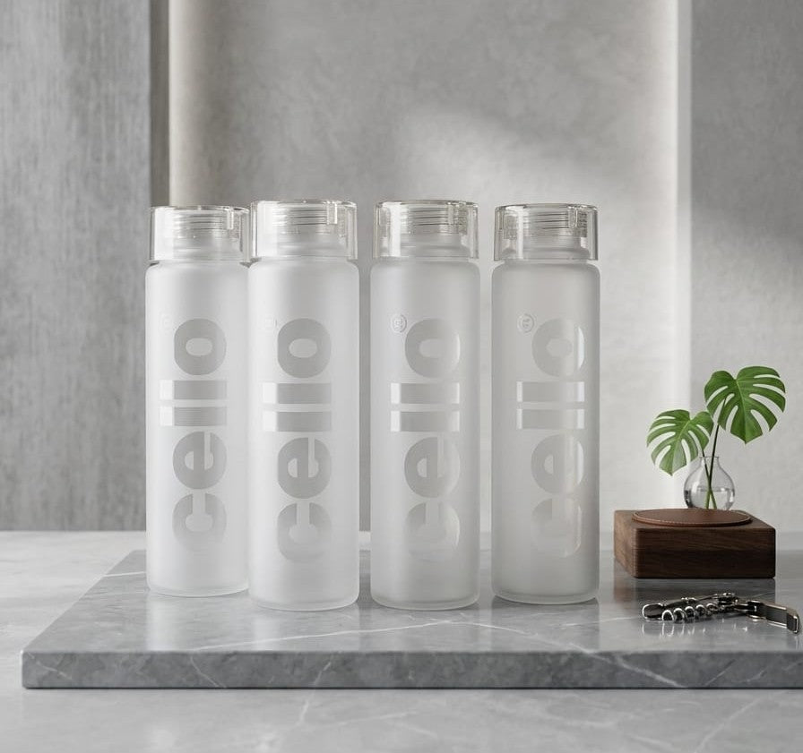 Cello Frosted Plastic Water Bottle Set of 4 | 920 ML Premium Leakproof Fridge Bottles for Home, Office & Gym