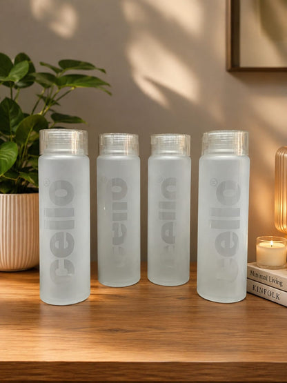 Cello Frosted Plastic Water Bottle Set of 4 | 920 ML Premium Leakproof Fridge Bottles for Home, Office & Gym