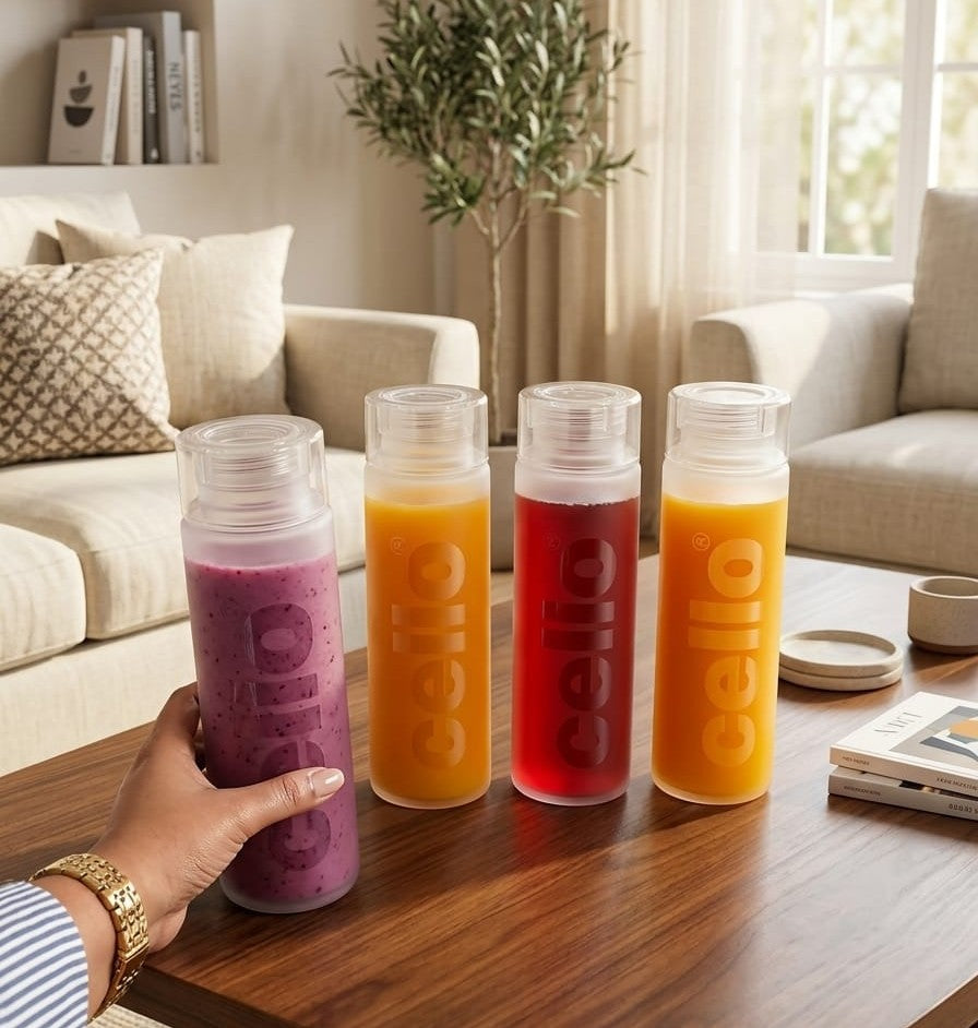 Cello Frosted Plastic Water Bottle Set of 4 | 920 ML Premium Leakproof Fridge Bottles for Home, Office & Gym