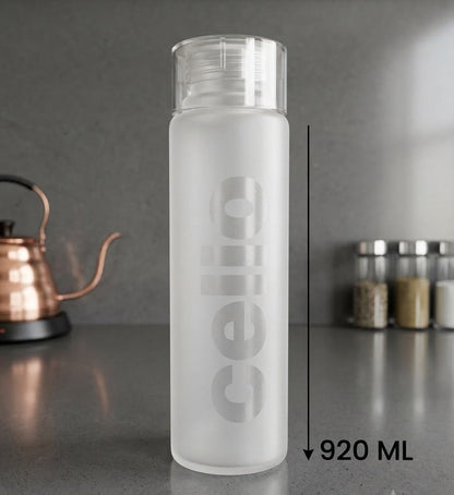 Cello Frosted Plastic Water Bottle Set of 4 | 920 ML Premium Leakproof Fridge Bottles for Home, Office & Gym