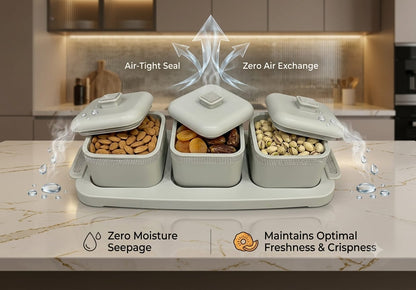 Sapphire Premium 3-Piece Square Serving Set with Tray – Air-Tight Dry Fruit & Snack Server for Home & Gifting