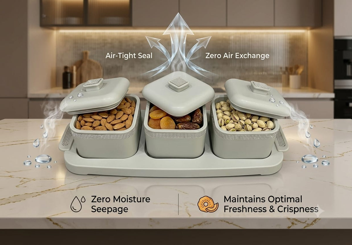 Nayasa Sapphire Square Serving Set with 3 Lidded Containers & Tray
