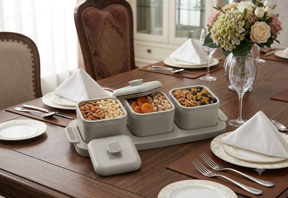 Sapphire Premium 3-Piece Square Serving Set with Tray – Air-Tight Dry Fruit & Snack Server for Home & Gifting