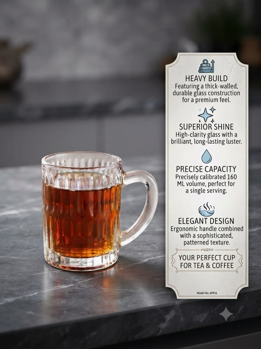 Cello IRIS Glass Tea & Coffee Mug Set (160 ML, Pack of 6)