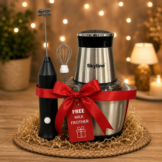 Skyline 400W Electric Electric Food Chopper (Stainless Steel Bowl) + FREE Multi-Purpose Coffee Beater & Milk Frother Combo
