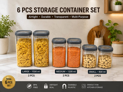 Premium Twist & Lock Airtight Storage Container Set - Pack of 6 (2x800ml, 2x1200ml, 2x1500ml) | Unbreakable & BPA-Free