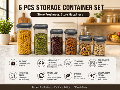 Premium Twist & Lock Airtight Storage Container Set - Pack of 6 (2x800ml, 2x1200ml, 2x1500ml) | Unbreakable & BPA-Free
