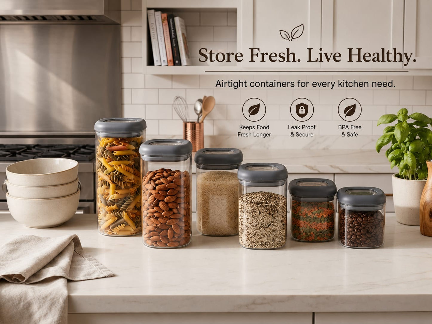 Premium Twist & Lock Airtight Storage Container Set - Pack of 6 (2x800ml, 2x1200ml, 2x1500ml) | Unbreakable & BPA-Free
