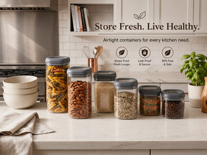 Premium Twist & Lock Airtight Storage Container Set - Pack of 6 (2x800ml, 2x1200ml, 2x1500ml) | Unbreakable & BPA-Free
