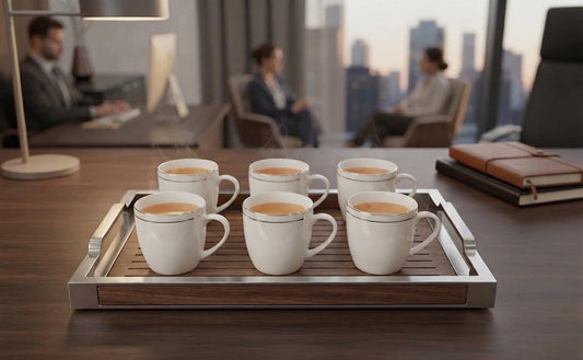 Marvel Siya 3053 Premium Ceramic Tea & Coffee Mug Set (250ml) – Elegant Silver Line Finish, Pack of 6
