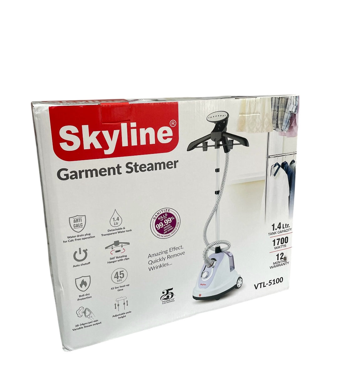 Skyline 1700W Garment Steamer with Adjustable Pole & Hanger (1.4L) | VTL-5100