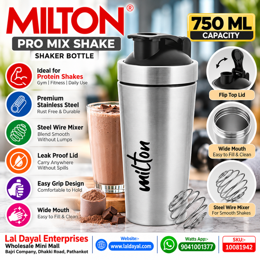 Milton 739ml Stainless Steel Protein Shaker with Mixer Ball