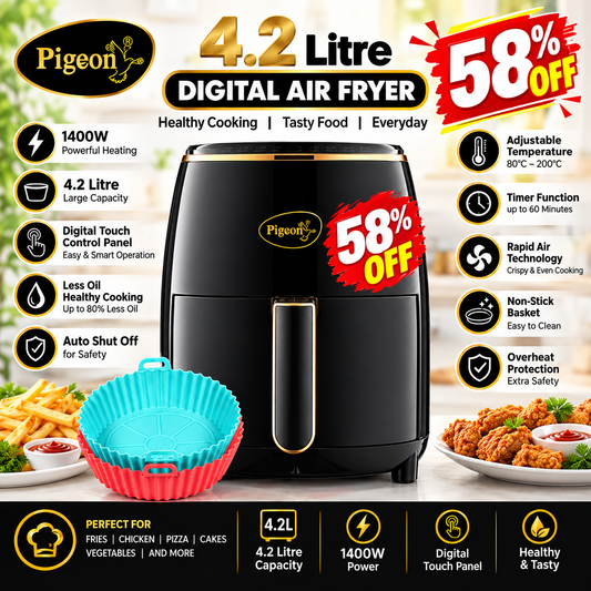 Pigeon 4.2L Digital Air Fryer, 1400W | Black