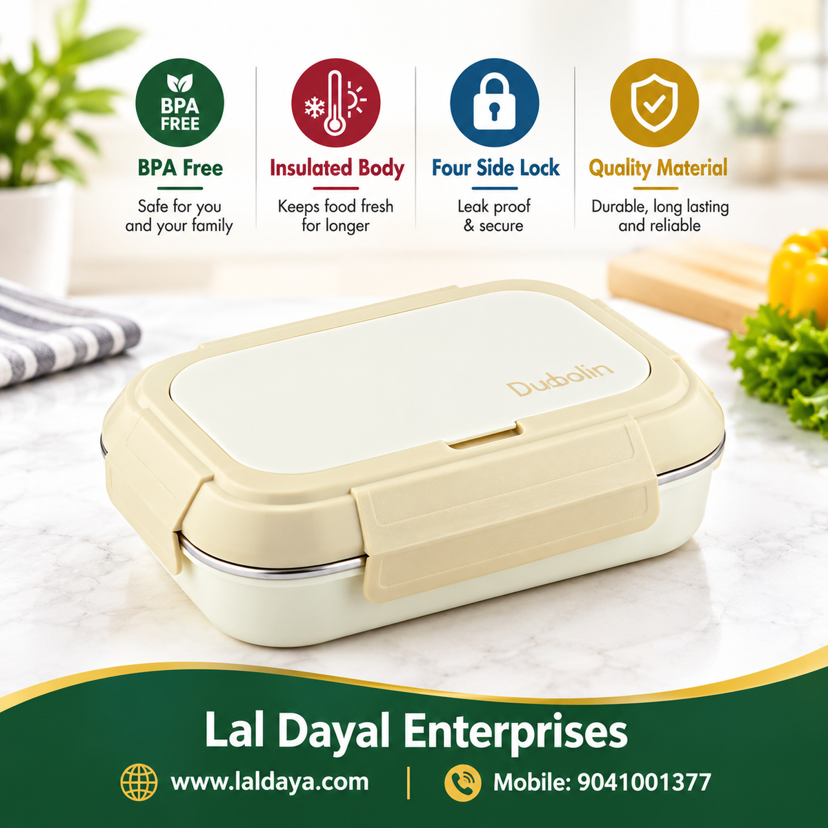 Dubblin Cuisine 4-Compartment Insulated Steel Lunch Box