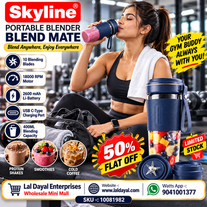 Skyline Blend Mate Portable Blender 400ml | 10-Blade USB-C Rechargeable Smoothie Maker