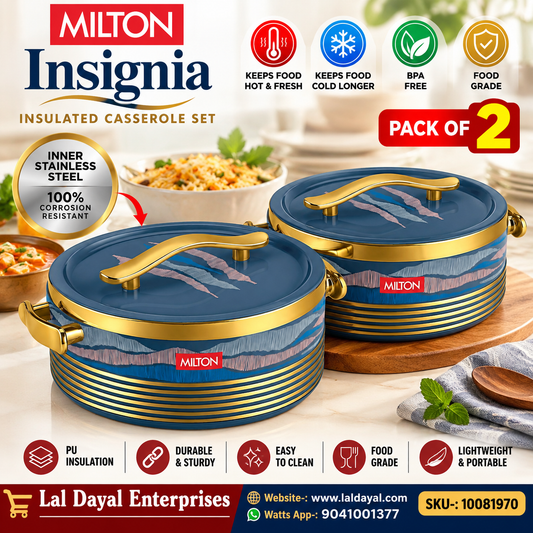 Milton Insignia Insulated Casserole Set of 2, 1500 ml Each, Royal Blue & Gold