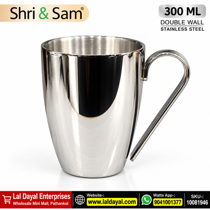 Shri & Sam Snob Double Wall Stainless Steel Coffee Mug with Handle, 300 ml