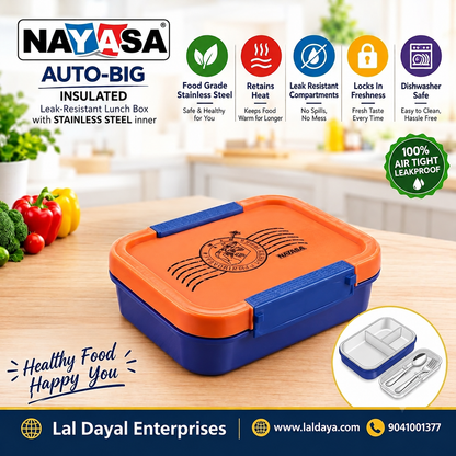 Nayasa Auto-Big Insulated Steel Lunch Box with Spoon & Fork